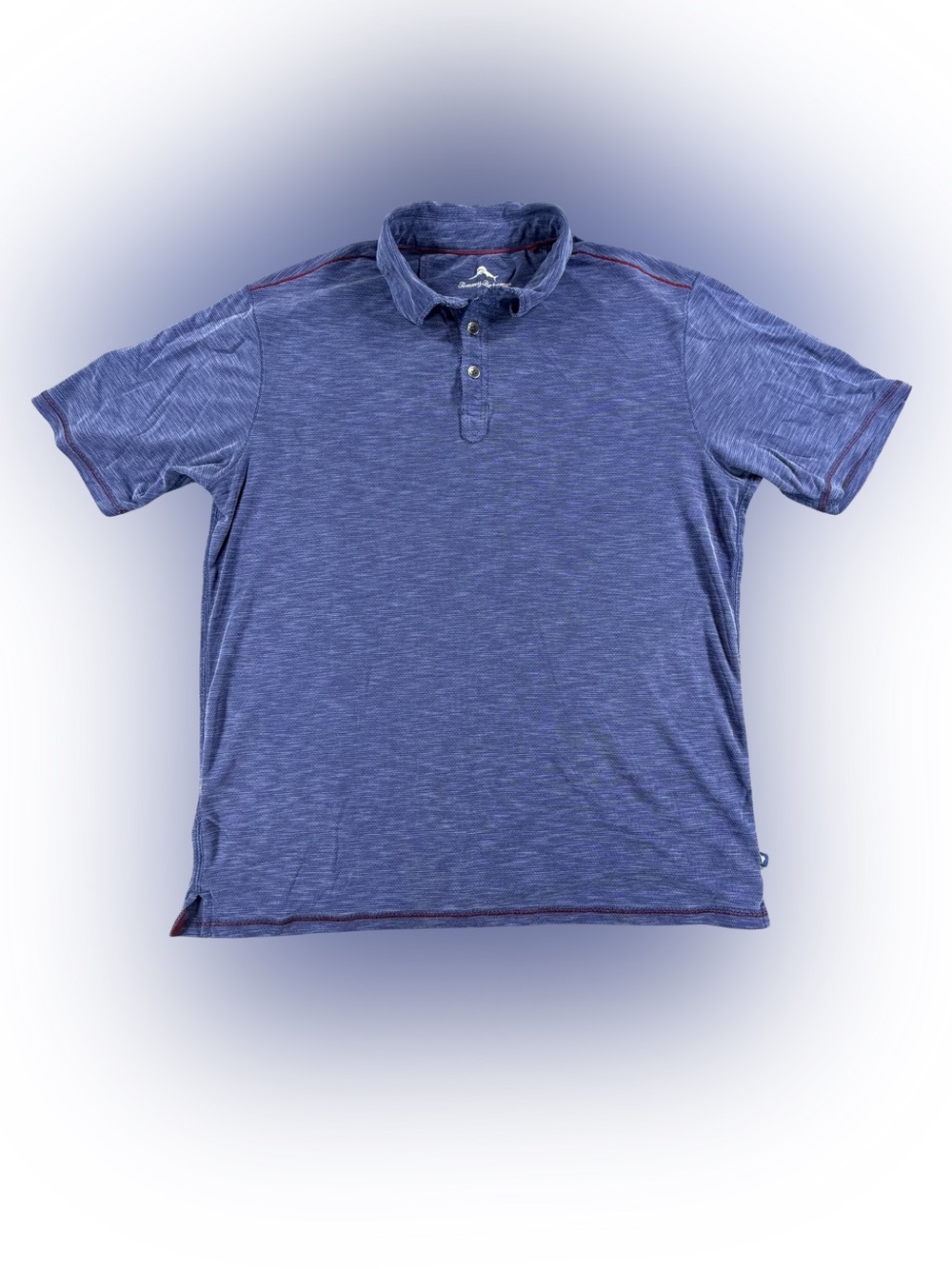 Tommy Bahama Blue Heather Polo with Red Stitch Accents Size L